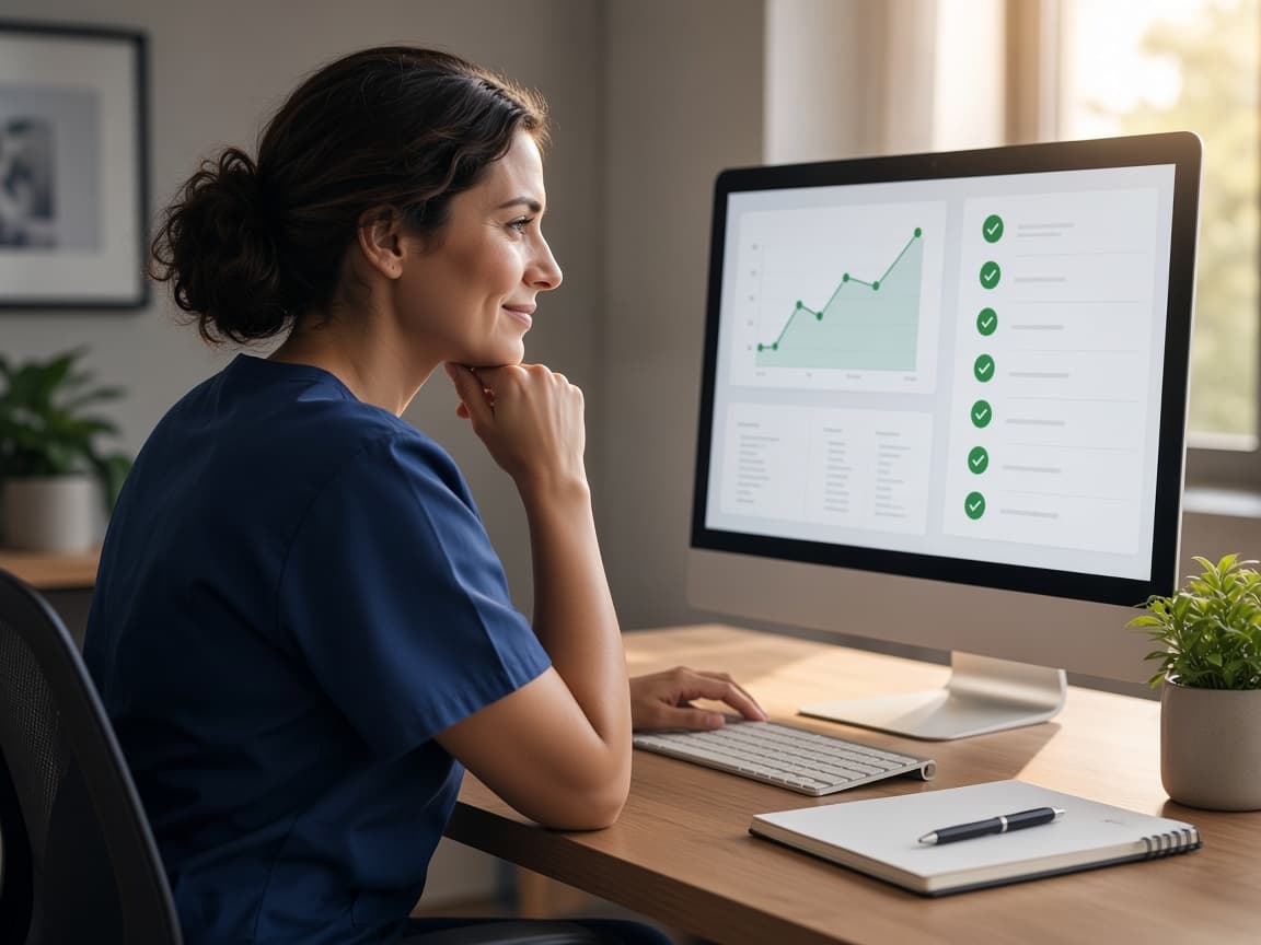 Clinician reviewing a clear operations dashboard
