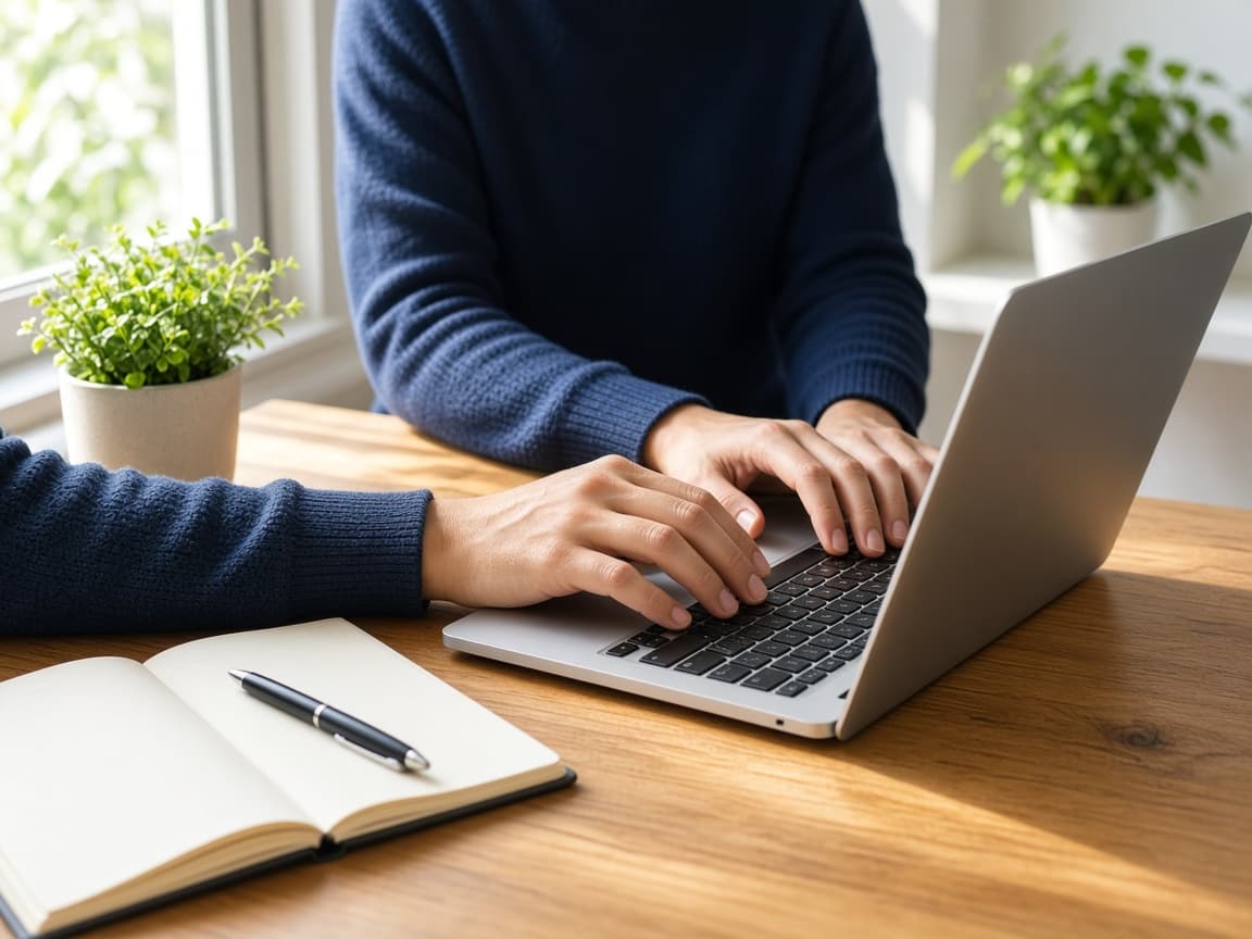 A professional working through operations on a laptop